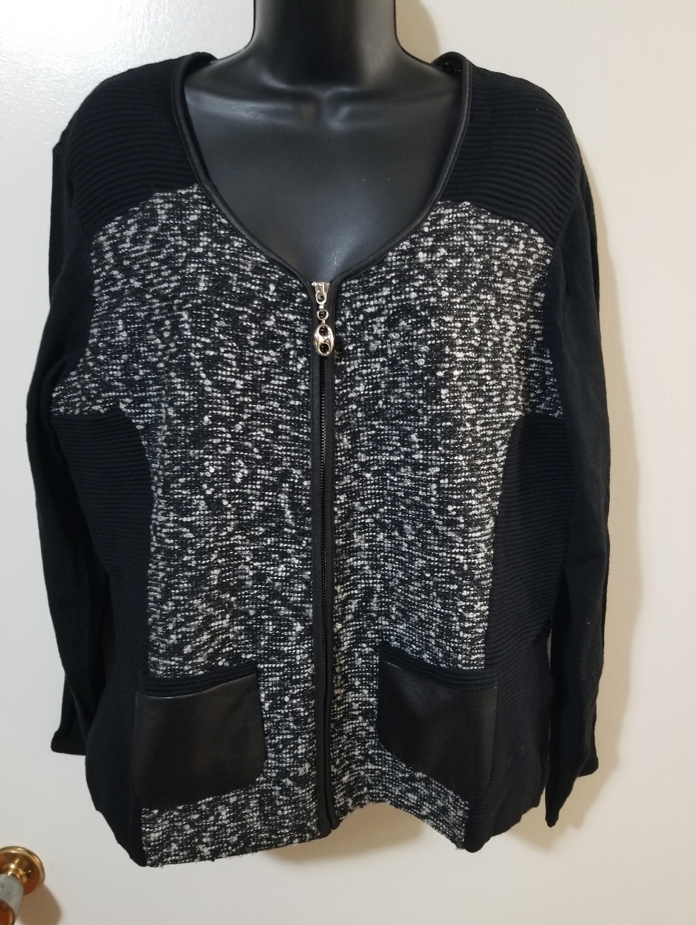 Laura Petites Moto Jacket Removable Faux Fur Collar Mixed Media Zip Up XL